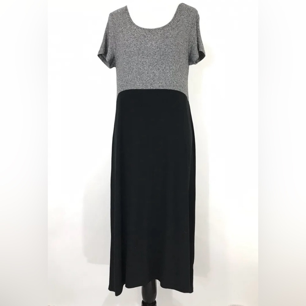 J. JILL Wearever Minimalist Lagenlook Hi-Lo Grey/Black Color Block Midi Dress 2X